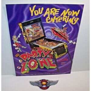 Party Zone Pinball FLYER Game Plus Plastic Promo Wings 1991 Original
